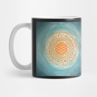 Flower of life mandala "Ocean" gold on turquoise Mug